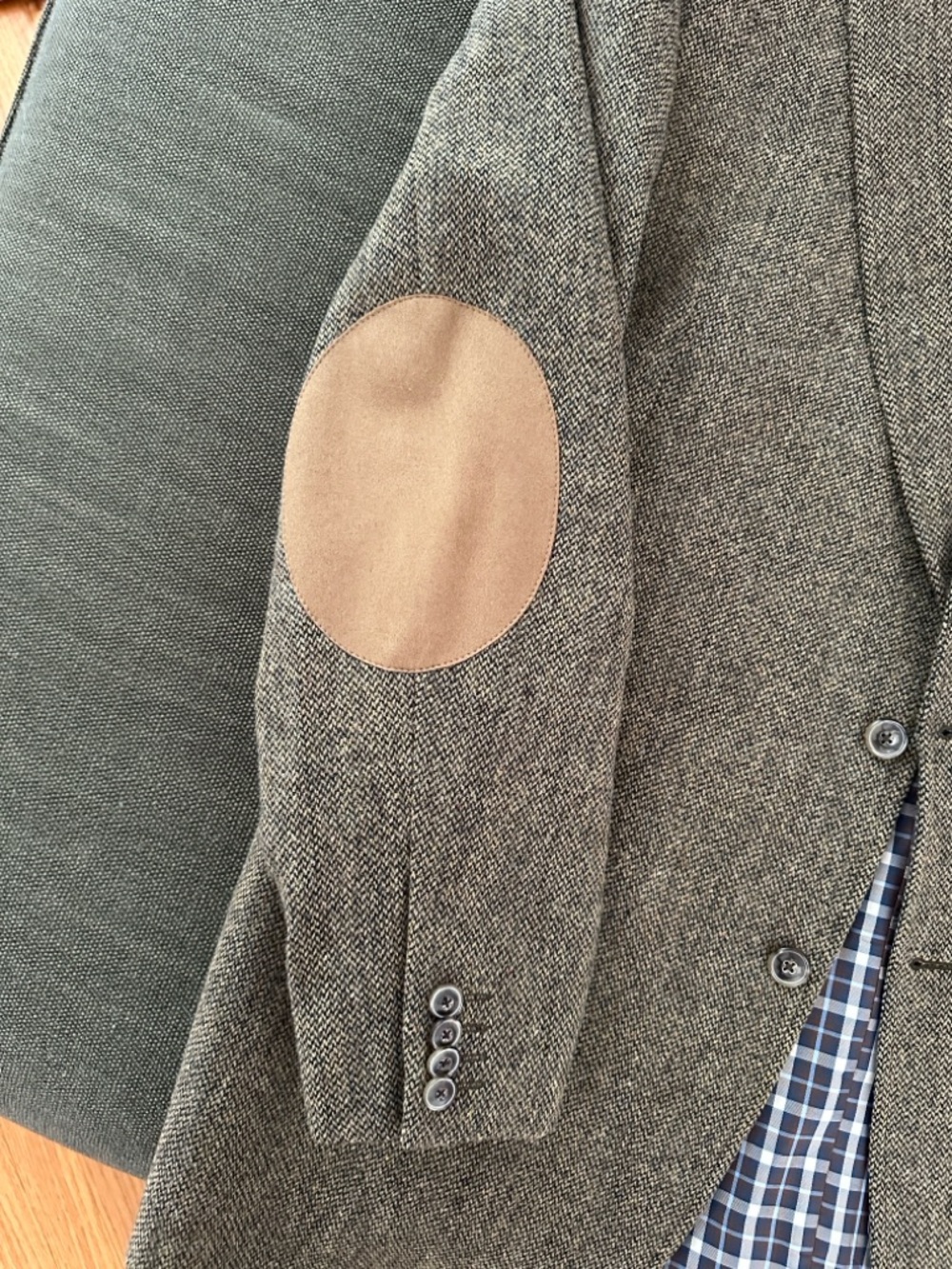 Jos. A. Bank Brown Herringbone Tweed Sport Coat with Tan Elbow Patches - Picture 2 of 11